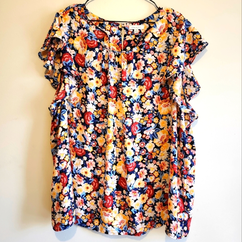 *3 for $30* Alex & Lili Floral Blouse with Ruffle Cap Sleeves